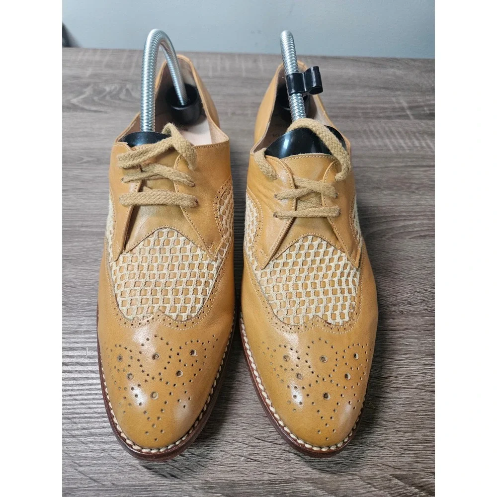 Vintage Famolare Piper Tan Leather Woven Wingtip Oxfords Mens 10.5 M Brazil